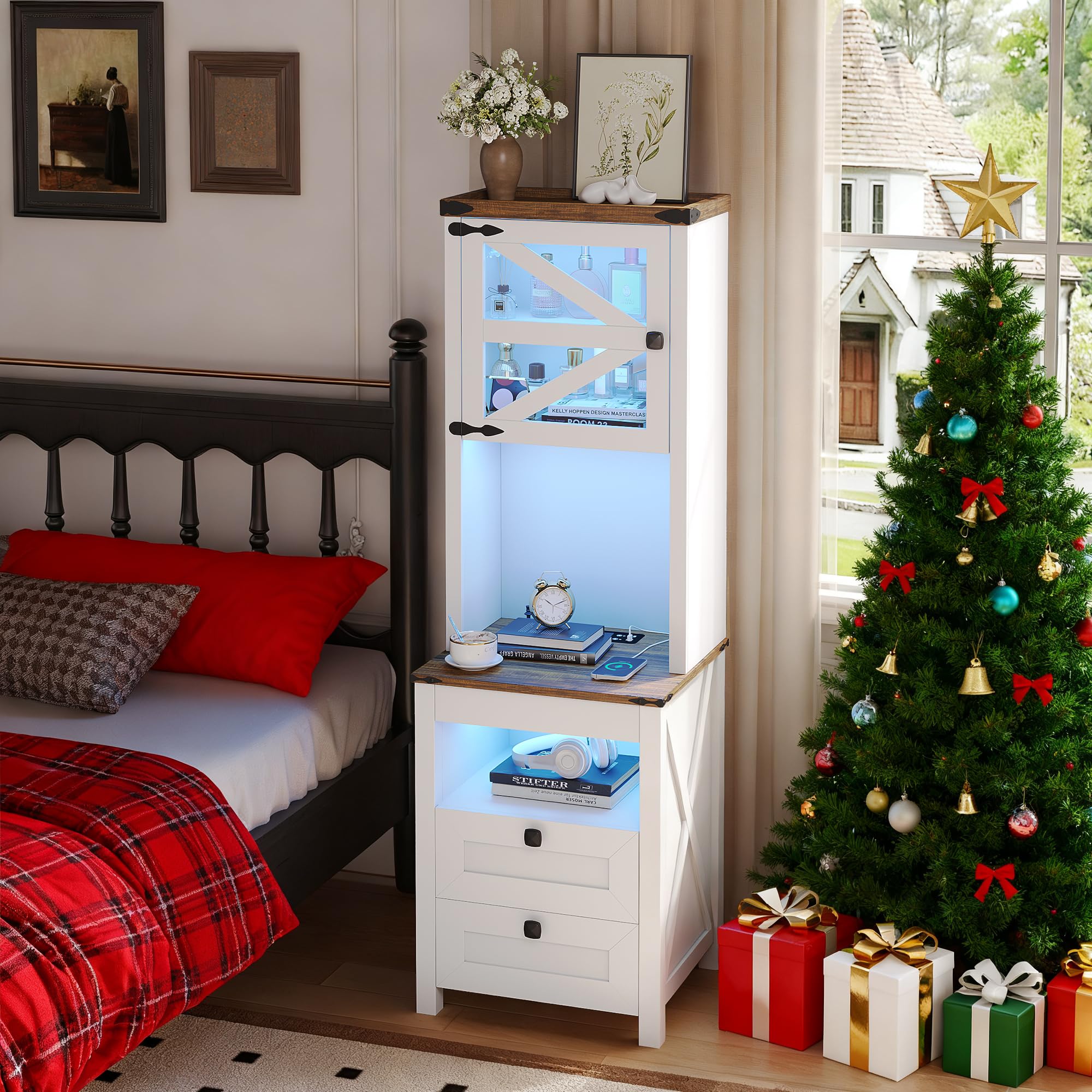 Amazon.com: HWB Tall Night Stand with Charging Station and LED